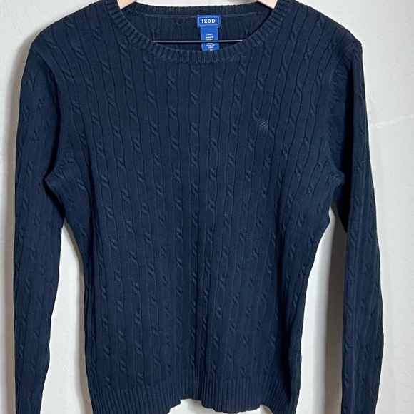 Vintage Izod Sweater Cable Knit 80’s 90’s Y2K Preppy Navy Blue Knit Grandpa Core - Picture 3 of 12